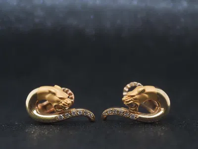 Pre-owned Carrera Y  18k Yellow Gold Panther Diamond Earrings - Vhk#933a