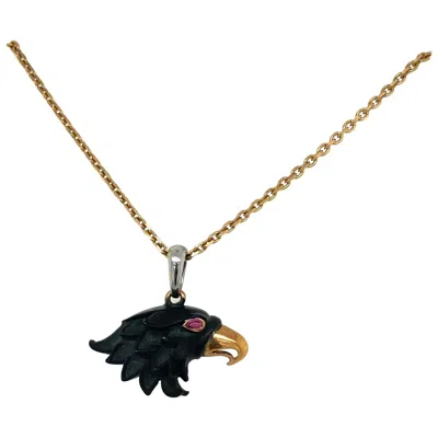Pre-owned Carrera Y Carrera 18kt Rose Gold & Stainless Steel Eagle Head Pendant In Red