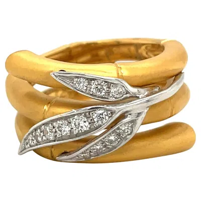 Pre-owned Carrera Y Carrera 18kt Yellow Gold 0.20ct. Diamond Bamboo Leaves Ring