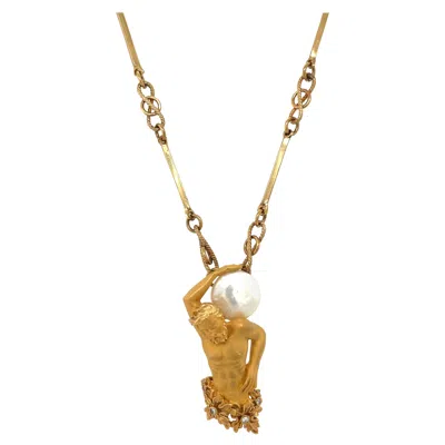 Pre-owned Carrera Y Carrera 18kt Yellow Gold Atlas Pendant With Diamond And Pearl