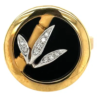 Pre-owned Carrera Y Carrera 18kt Yellow Gold Bamboo Leaf Ring With Diamond & Onyx
