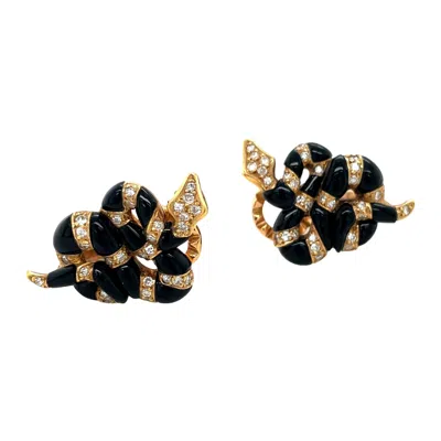 Pre-owned Carrera Y Carrera 18kt Yellow Gold Diamond 0.22ct. & Black Onyx Serpent Earrings