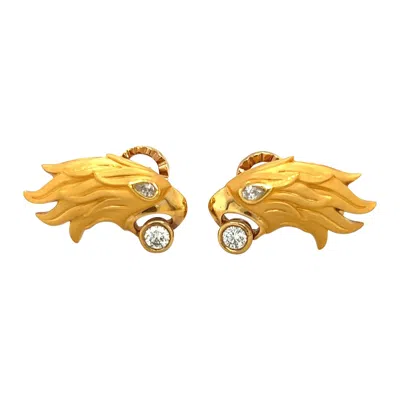 Pre-owned Carrera Y Carrera 18kt Yellow Gold Eagle Head Earrings With .37 Ct Diamonds