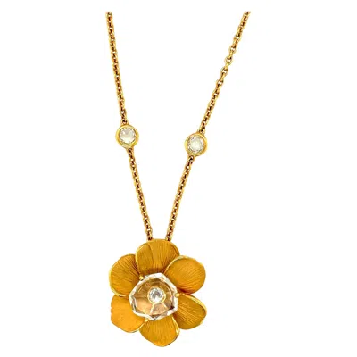 Pre-owned Carrera Y Carrera 18kt Yellow Gold Gardenia Pendant With 0.82ct Diamond &crystal