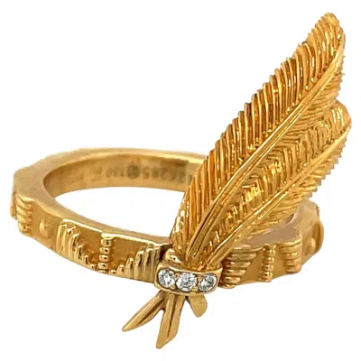 Pre-owned Carrera Y Carrera 18kt Yellow Gold Indian Head Dress Ring Diamond 0.03 Cts