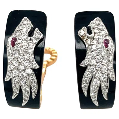 Pre-owned Carrera Y Carrera 18kt Yellow Gold Onyx & Diamond .45ct Panther Earrings
