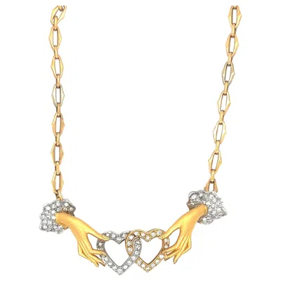 Pre-owned Carrera Y Carrera 18kt Yg Double Heart Necklace With 0.45cts. Diamonds In Multi