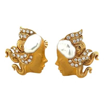 Pre-owned Carrera Y Carrera 18kt Yg Woman In Profile Earrings With .33ct Diamonds In Multi