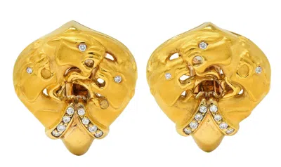 Pre-owned Carrera Y  2000's Diamond 18 Karat Yellow Gold Triple Panther Earrings