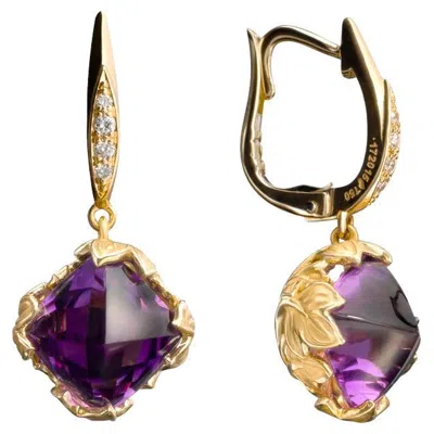 Pre-owned Carrera Y Carrera 5.53 Carats Total Sugarloaf Amethyst With Diamond Lia Earrings In Purple