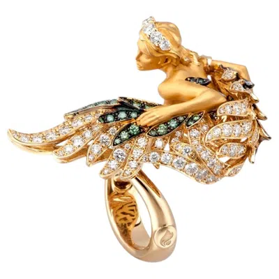 Pre-owned Carrera Y Carrera Amanecer Green And White Diamond Ring In 18 Karat Yellow Gold
