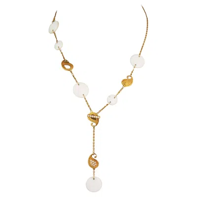 Pre-owned Carrera Y Carrera Aqua Diamond White Agate 18k Yellow Gold Lariat Necklace