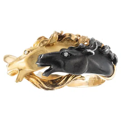 Pre-owned Carrera Y Carrera Carrara Y Carrara .1 Carat Diamond Yellow Gold Horse Head Ring
