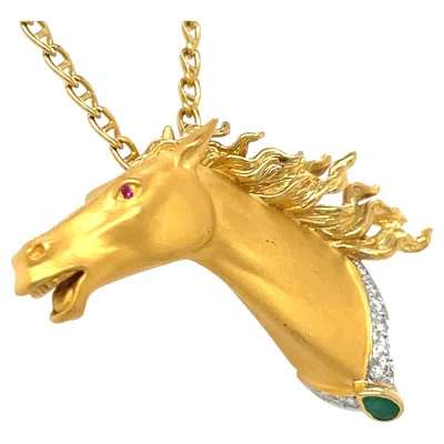 Pre-owned Carrera Y Carrera Carrera Y Carerra 18k Yellow Gold Diamond Horse Pendant W/ 18" Chain