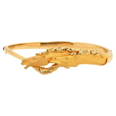 Pre-owned Carrera Y Carrera Diamond 18k Gold Double Horse Head Bangle Bracelet In Multi