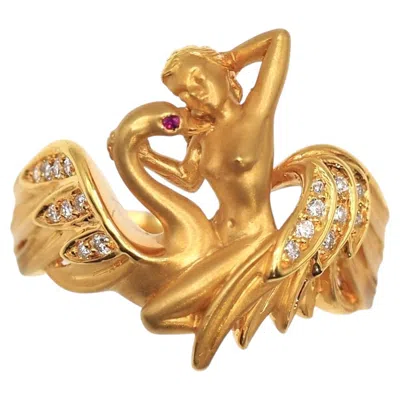 Pre-owned Carrera Y Carrera Diamond Ruby Swan 18k Yellow Gold Ring