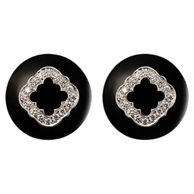 Pre-owned Carrera Y Carrera Earrings “palacios Del Sur – Granada” – 18 Karat White Gold With Diamonds, Onyx
