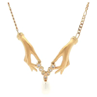 Pre-owned Carrera Y  Gold Happy Hands Bonadea Diamond Pearl Dangle Pendant Necklace In Multi