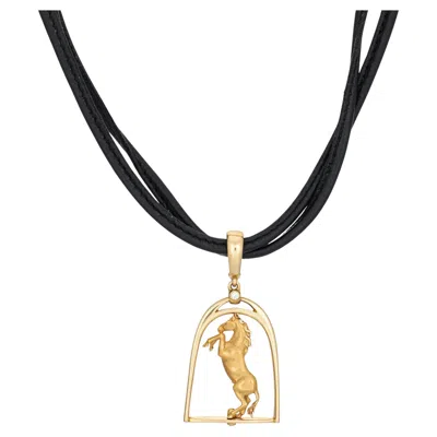 Pre-owned Carrera Y Carrera Horse Diamond Necklace 18k Gold Leather Chain Jewelry 2000s In Multi