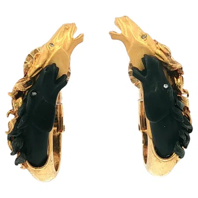 Pre-owned Carrera Y Carrera Horse Earrings Diamond Eyes 18k Yellow Gold