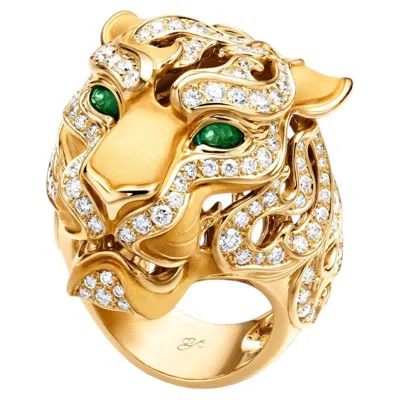 Pre-owned Carrera Y Carrera Luxury Nature-inspired Diamond And Emerald Ring In Green