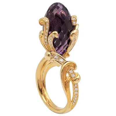 Pre-owned Carrera Y Carrera Origin Diamond Amethyst 18k Yellow Gold Flower Bud Ring