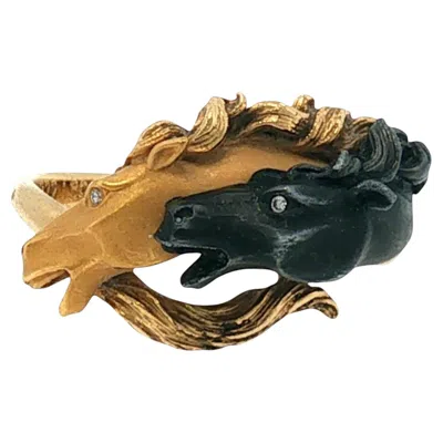 Pre-owned Carrera Y Carrera Two Head Horse Ring 18k Yellow Gold Diamond Accents