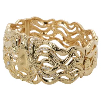 Pre-owned Carrera Y Carrera Venus Diamond 18k Yellow Gold Wide Bangle Bracelet