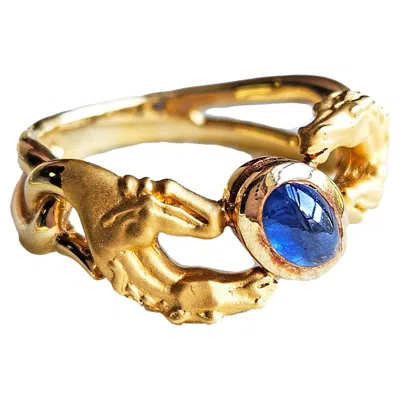 Pre-owned Carrera Y Carrera Vintage 18k Yellow Gold Blue Sapphire Double Horse Ring Band