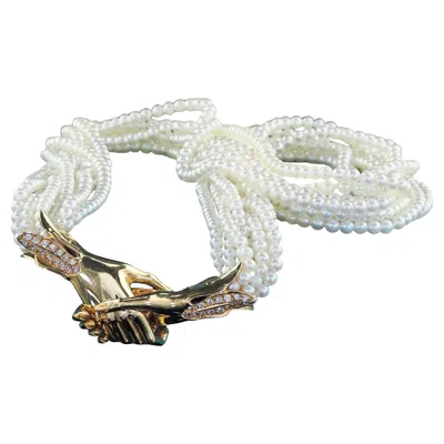 Pre-owned Carrera Y Carrera Vintage Estate  18k Gold Diamond Holding Hands Pearl Necklace In Multi