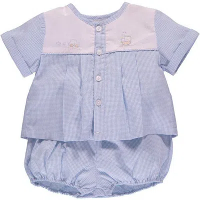 Carriage Boutique Babies'  Boy Spring 2pc. Short Set Bubble Romper 9m In Blue