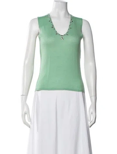 Pre-owned Carrie Forbes Cashmere V-neck Top In Green
