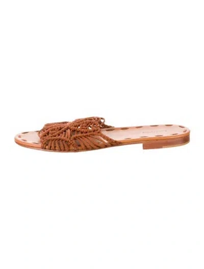 Pre-owned Carrie Forbes Leather Braided Accents Slides In Brown