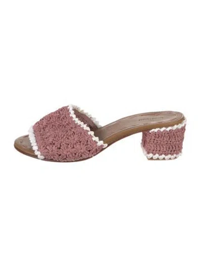Pre-owned Carrie Forbes Raffia Colorblock Pattern Slides In Pink