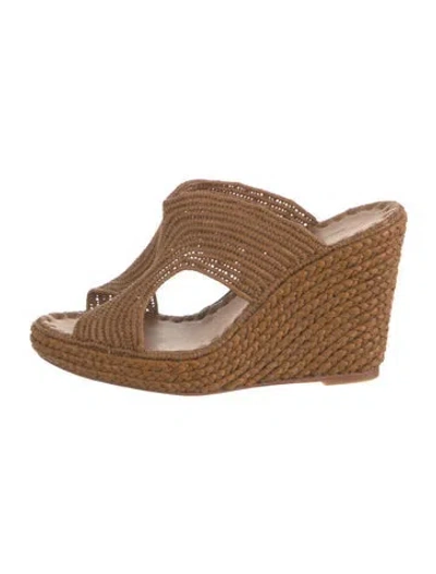 Pre-owned Carrie Forbes Raffia Cutout Accent Sandals In Brown