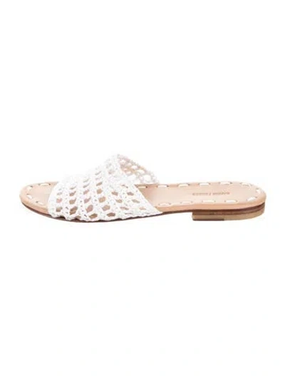 Pre-owned Carrie Forbes Raffia Lace Pattern Slides In White