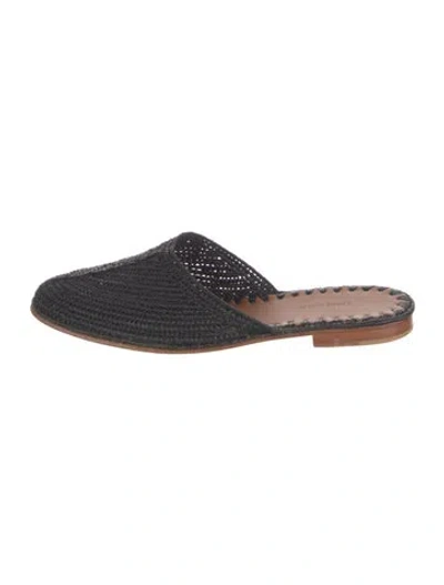 Pre-owned Carrie Forbes Raffia Mules In Black