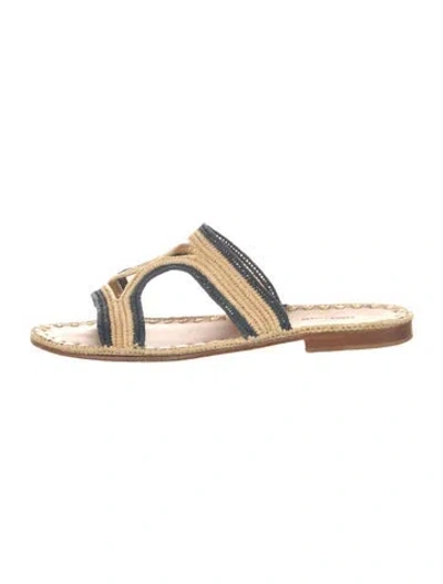 Pre-owned Carrie Forbes Raffia Patterned Slides In Blue