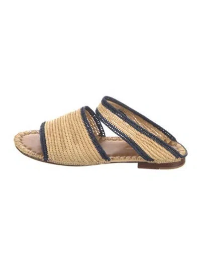 Pre-owned Carrie Forbes Raffia Patterned Slides In Neutral