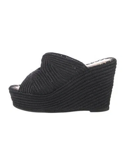Pre-owned Carrie Forbes Raffia Sandals In Black