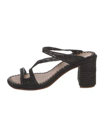Pre-owned Carrie Forbes Raffia Sandals In Black