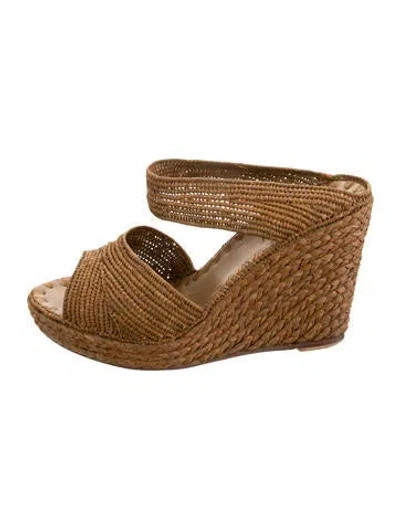 Pre-owned Carrie Forbes Raffia Sandals In Brown