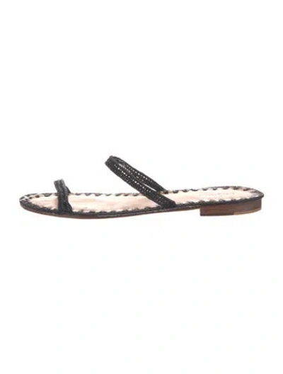 Pre-owned Carrie Forbes Raffia Slides In Black