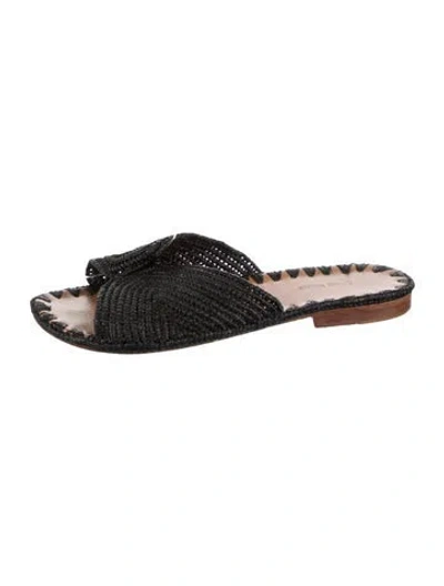 Pre-owned Carrie Forbes Raffia Slides In Black