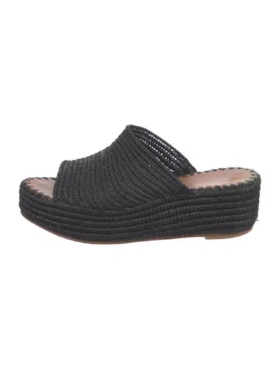 Pre-owned Carrie Forbes Raffia Slides In Black