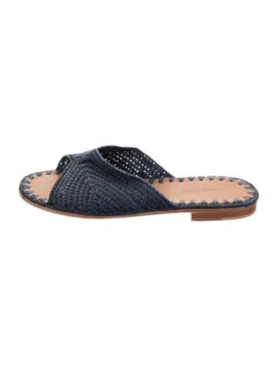 Pre-owned Carrie Forbes Raffia Slides In Blue