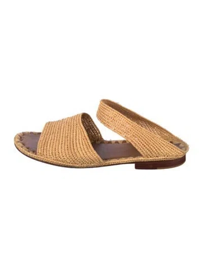 Pre-owned Carrie Forbes Raffia Slides In Brown
