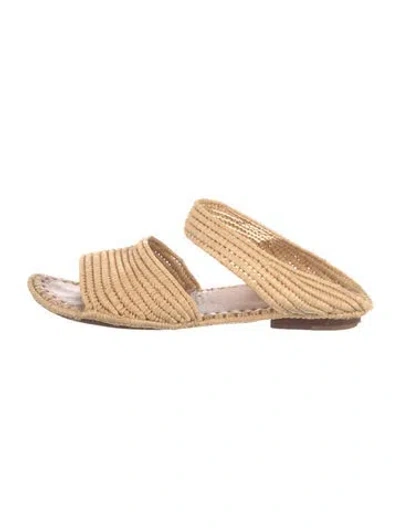 Pre-owned Carrie Forbes Raffia Slides In Brown
