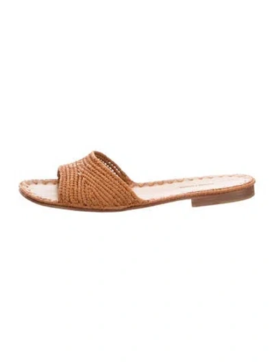 Pre-owned Carrie Forbes Raffia Slides In Brown