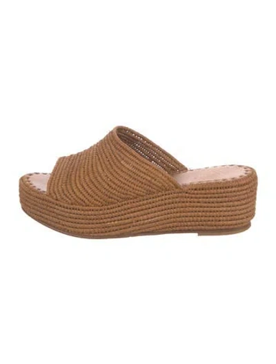 Pre-owned Carrie Forbes Raffia Slides In Brown